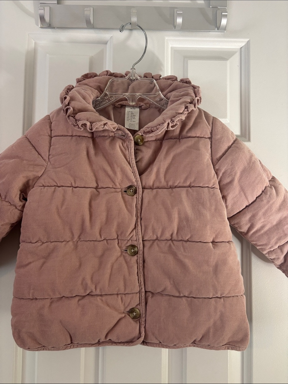 H&M Dusty Rose Ruffle-Trim Quilted Puffer Jacket